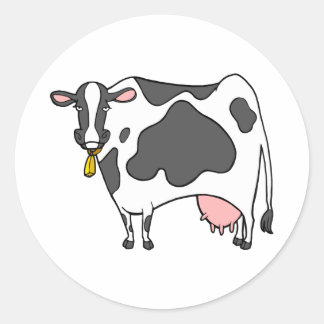 Sticker Rond Dairy Cow Cartoon