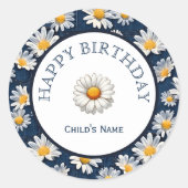Sticker Rond Daisies on Blue Denim Birthday  (Devant)
