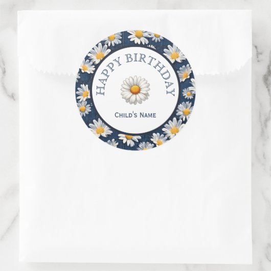 Sticker Rond Daisies on Blue Denim Birthday  (Sac)