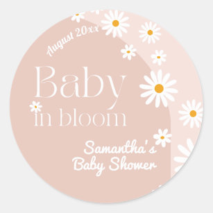 Sticker Rond Daisy Baby en fleur Boho Girl Baby shower