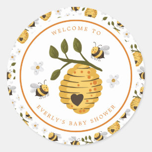 Sticker Rond Daisy Beehive Bumblebee Bee Baby shower