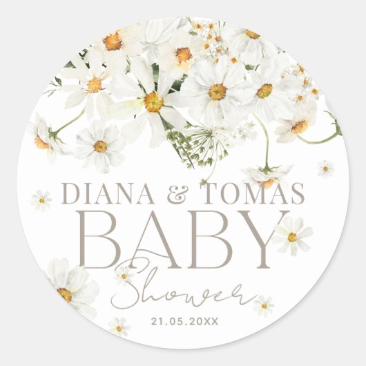 Sticker Rond Daisy Boho Baby in Bloom Shower (Devant)