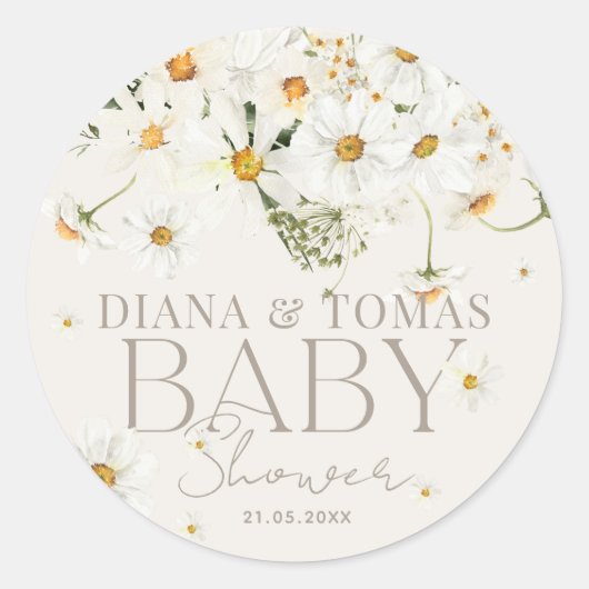 Sticker Rond Daisy Boho Baby in Bloom Shower (Devant)