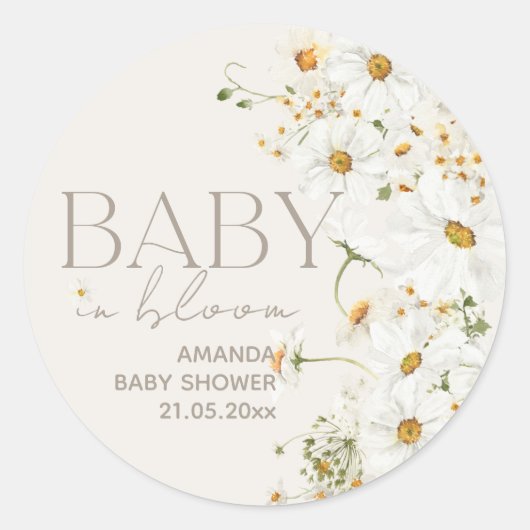 Sticker Rond Daisy Boho Fleur sauvage Baby in Bloom Shower Clas (Devant)
