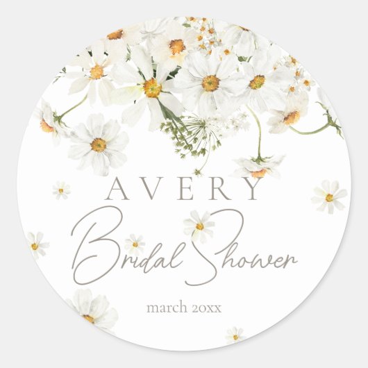 Sticker Rond Daisy Élégant Fleur Sauvage Mariage Moderne (Devant)