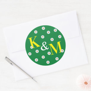 Sticker Rond Daisy Floral Simple Vert Blanc Jaune