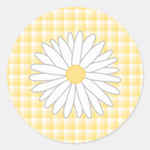 Sticker Rond Daisy Flower à Yellow et White.
