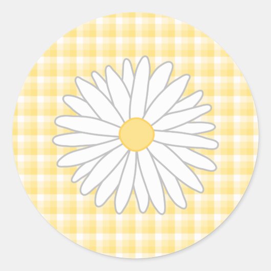 Sticker Rond Daisy Flower à Yellow et White. (Devant)
