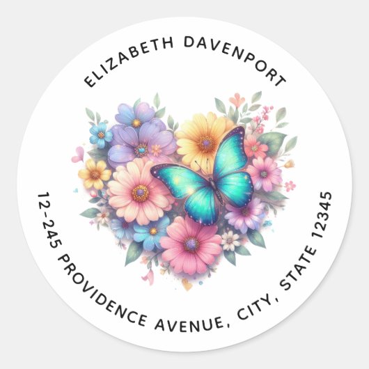 Sticker Rond Daisy Flowers with a Beautiful Butterfly Address (Devant)