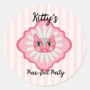 Sticker Rond Daisy Kitty Visage Purr-fect fête d'anniversaire