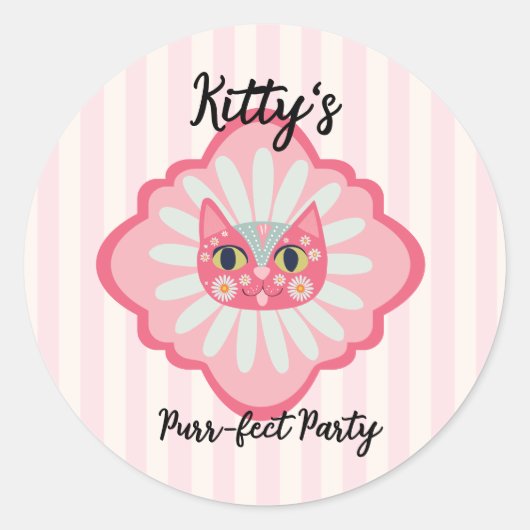 Sticker Rond Daisy Kitty Visage Purr-fect fête d'anniversaire (Devant)