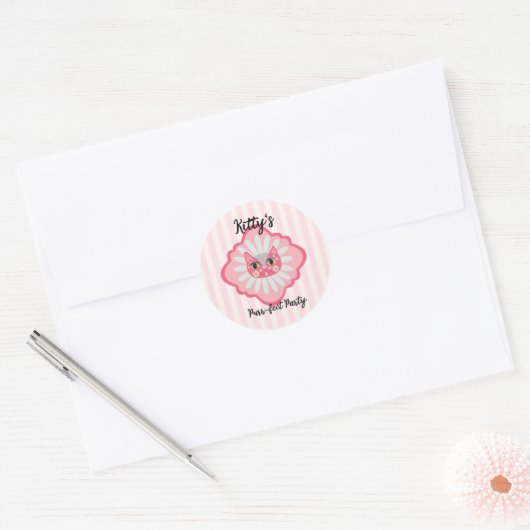 Sticker Rond Daisy Kitty Visage Purr-fect fête d'anniversaire (Enveloppe)