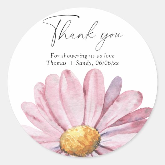 Sticker Rond Daisy - Merci Baby shower (Devant)