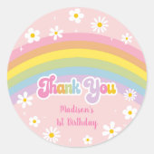 Sticker Rond Daisy Rainbow Retro Merci d'anniversaire (Devant)