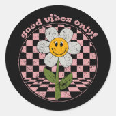 Sticker Rond Daisy rétro des années 70 | Good Vibes uniquement (Devant)