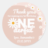 Sticker Rond Daisy rose Mlle onderful 1er anniversaire (Devant)