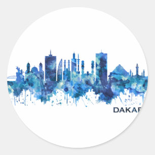 Sticker Rond Dakar Sénégal Skyline Blue