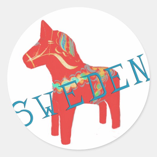 Sticker Rond Dala suédois Cheval cadeaux & salutations (Devant)