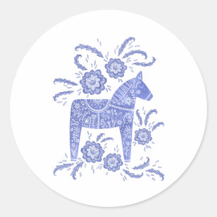 Sticker Rond Dala suédois Horse Indigo bleu et blanc