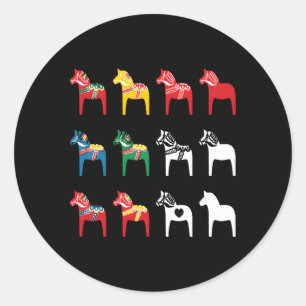 Sticker Rond Dalarlian Dalarna Colorful suédois Dala Hors