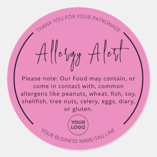Sticker rond d'alerte d'allergie rose (Devant)