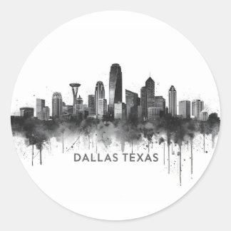 Sticker Rond Dallas Texas Skyline Black and White Cityscape