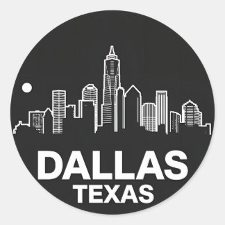Sticker Rond Dallas Texas Skyline Paysage urbain noir et blanc