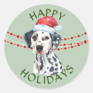 Sticker Rond Dalmatie Santa Hat Joyeuses Fêtes