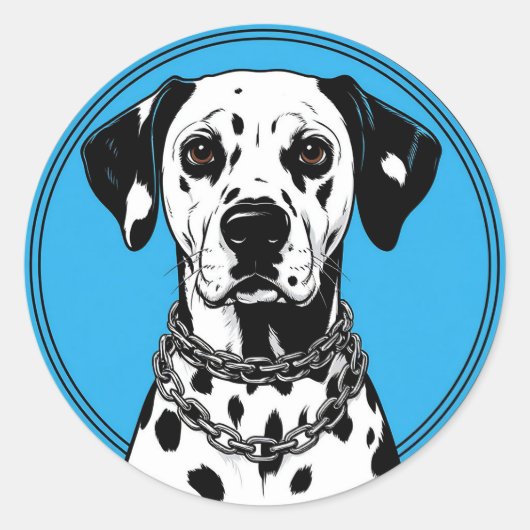 Sticker Rond Dalmatien avec collier à chaîne (Devant)