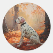 Sticker Rond Dalmatien en automne Feuilles automne Inspirer (Devant)