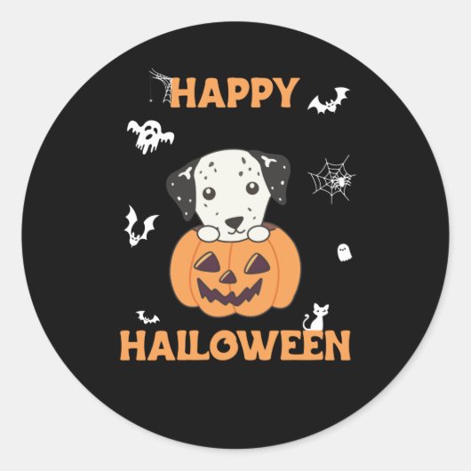 Sticker Rond Dalmatien En Chiens Doux Citrouille Joyeux Hallowe (Devant)