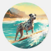 Sticker Rond Dalmation Plage Surf Peinture (Devant)