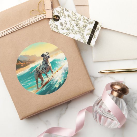 Sticker Rond Dalmation Plage Surf Peinture (Cadeaux)