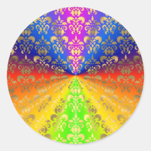 Sticker Rond Damas arc-en-ciel d'or
