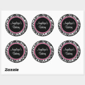Sticker Rond Damas avec centre noir et garniture rose (Feuille)