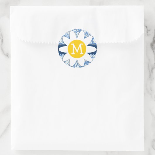 Sticker Rond Damas bleu ; marguerite (Sac)