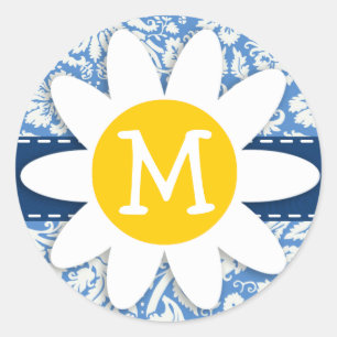 Sticker Rond Damas bleu ; marguerite