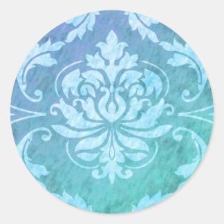 Sticker Rond Damas diamant, PLUIE COLORÉE en bleu & Turquoise
