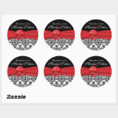 Sticker Rond Damas noir avec Stick rond 3" rouge pavot (Feuille)
