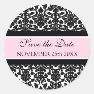 Sticker Rond Damas roses Enregistrer la date Enveloppe Sceau