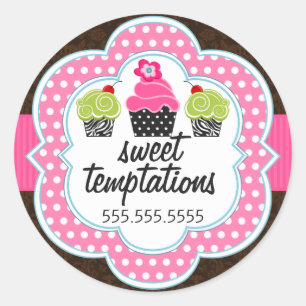 Sticker Rond Damask Cupcake Bakery