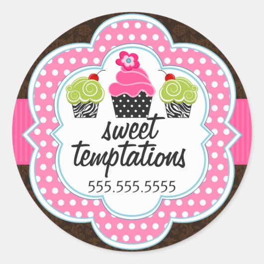 Sticker Rond Damask Cupcake Bakery (Devant)