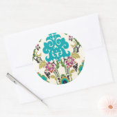 Sticker Rond Damask Floral Patterns Plum Turquoise (Enveloppe)