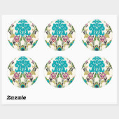 Sticker Rond Damask Floral Patterns Plum Turquoise (Feuille)