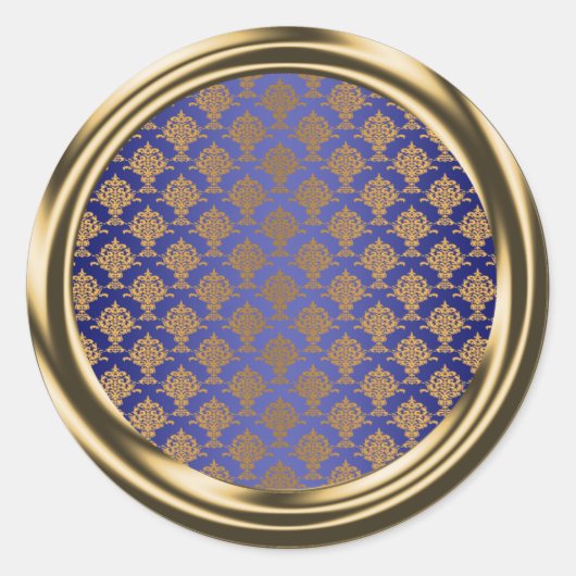 Sticker Rond Damask Gold sur Royal Blue (Devant)