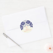 Sticker Rond Damask marine bleu, corail, mariage Enregistrer la (Enveloppe)