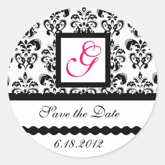 Sticker Rond DAMASK MONOGRAM, fuchsia rose (Devant)