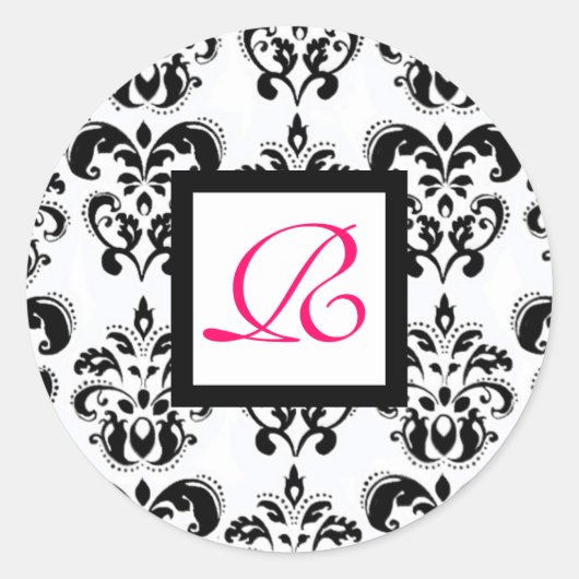 Sticker Rond DAMASK MONOGRAM, fuchsia rose (Devant)
