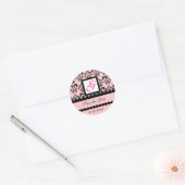 Sticker Rond DAMASK MONOGRAM, fuchsia rose (Enveloppe)
