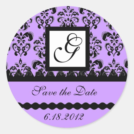 Sticker Rond DAMASK MONOGRAM, violet (Devant)